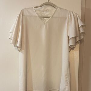 Elegant White Flutter Sleeve V-Neck Women's Top